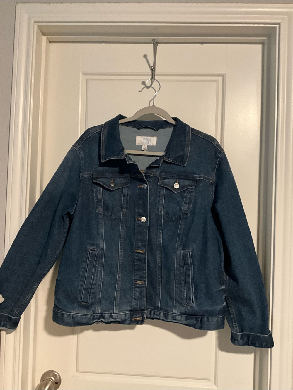 Time and Tru Denim Jacket XL Juniors Dark Wash Button Front Stretch